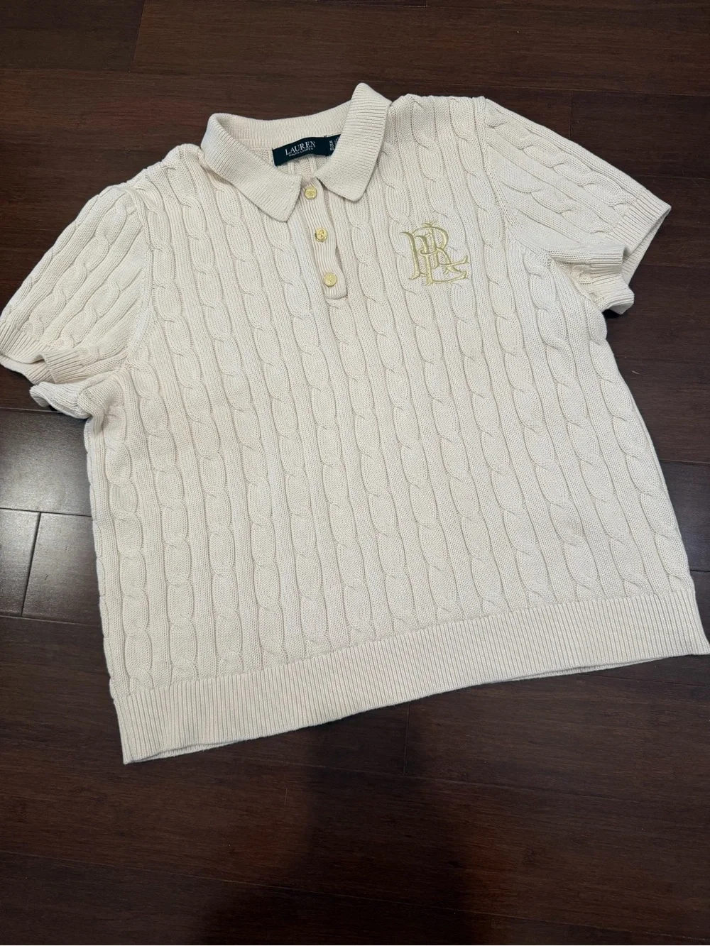 Ralph Lauren Cream Cable Knit Polo with Gold Button - Picture 6 of 12